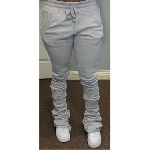 grey stacked sweatpants